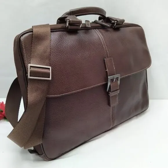 BOCONI Brown Pebbled Leather Business Brief Messenger Laptop Crossbody Bag